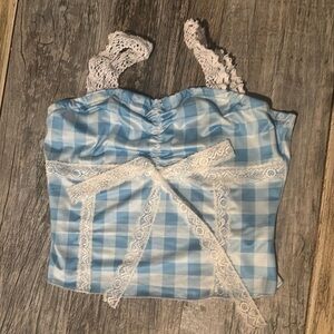 Blue and White Ruched Camisole Crop Top